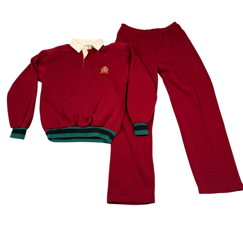 Setico Vintage 80s Preppy Academia Tracksuit Burgundy Rugby Set Size M Sweatsuit
